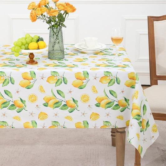 Romanstile Summer Rectangle Plastic Tablecloth, 100% Waterproof Oil-Proof Lemon PVC Table Cloth, Heavy Duty Vinyl Table Cover for Dining, Camping, Picnic, Outdoor - 54 x 120 Inch, Lemon
