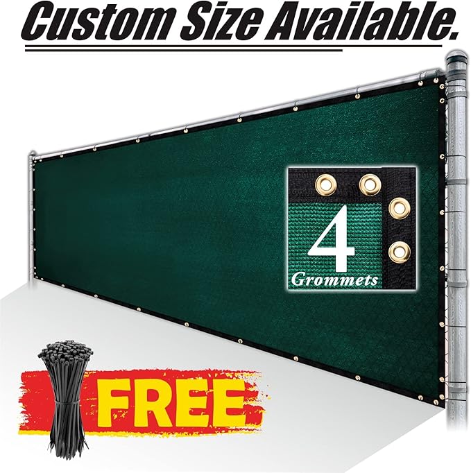 Royal Shade Custom Size 4' x 35' Green Fence Privacy Screen Windscreen Cover Netting Mesh Fabric Cloth - Cable Zip Ties Included (We Make Custom Size)