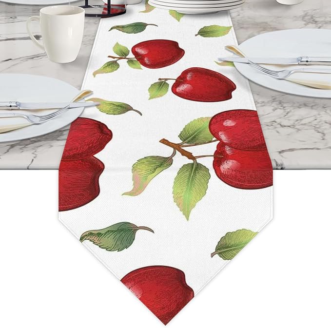 Apples Leaves Table Runners 108 Inches Long Table Runner Washable Kitchen Dining Tabletop Decor for Indoor Outdoor Party Wedding Dining Room Coffee Table Decoration 13x108 Inch