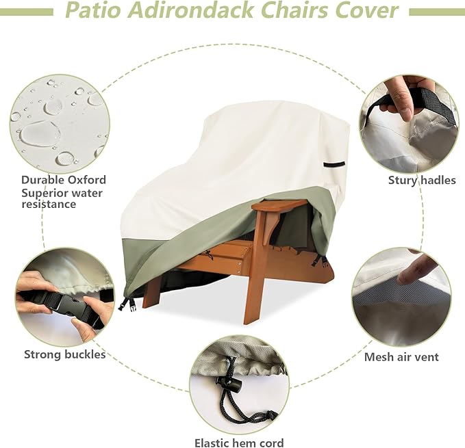 Patio Adirondack Chair Cover 37 W x 40 D x 36 H inches,600D Heavy Duty Waterproof Outdoor Chair Covers,Patio Furniture Covers for Adirondack Chair,Beige