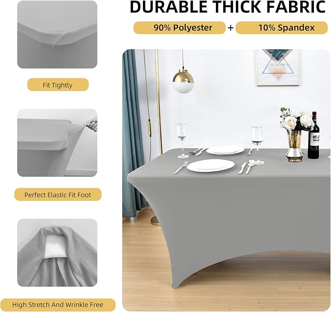 112 2-Pack 6ft Spandex Table Covers for Rectangle Standard Folding Tables - Wrinkle Resistant Stretch Tablecloths - Ultimate Fitted Table Protector for Parties, Banquet, and Wedding
