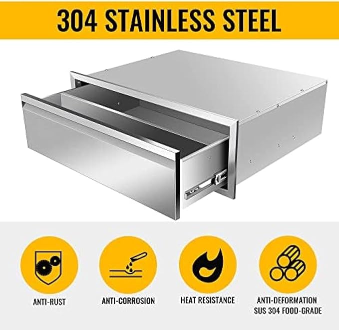 Flush Mount Stainless Steel Double Drawers with Recessed Handles for Outdoor Kitchens Or BBQ Island,-30W X 10H X 23D Inch