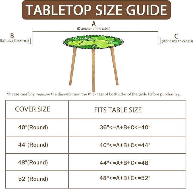 St Patricks Day Round Fitted Tablecloth with Elastic Green Shamrock Lucky Circle Table Cover for 44-48" Tables Spring Clover Wipeable Waterproof Washable Table Cloth for Party Picnic Dining Decor