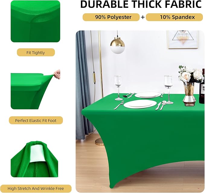10-Pack 6ft Spandex Table Covers for Rectangle Standard Folding Tables - Wrinkle Resistant Stretch Tablecloths - Ultimate Fitted Table Protector for Parties, Banquet, Wedding