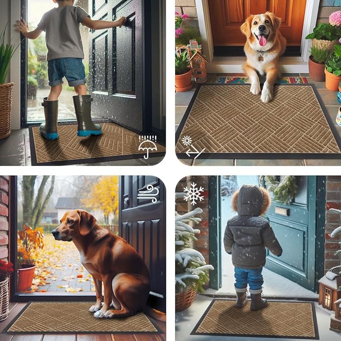 Smiry Front Door Mat Outside Entrance, Heavy Duty Outdoor Indoor Natural Rubber Doormat, Non Slip, Trap Dirt and Moisture, Easy Clean, Low Profile Patio Porch Entryway Mat, 35x23, Coffee