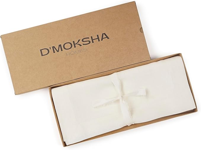 D'Moksha Homes Linen Ivory Table Runner 120 Inches Long - 100% Pure Linen Dining Table Runner 14 x 120 Inch for Valentines, Holiday - Machine Washable