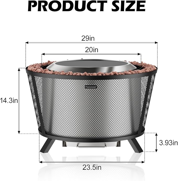 29” Large Capacity Smokeless Fire Pit for Outside,Heavy‑Duty Wood Burning Firepit with Dual‑Wall Design, Mesh Shield, Pull‑Out Ash Pan, Stylish Patio for Backyard Gatherings