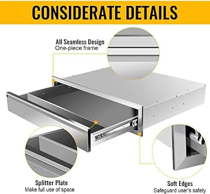 Flush Mount Stainless Steel Double Drawers with Recessed Handles for Outdoor Kitchens Or BBQ Island,-30W X 6.5H X 23D Inch