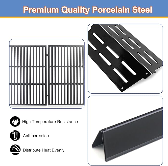 Porcelain-Enameled Steel 7620 7621 Flavorizer Bars, 7524 Grill Grates and 65505 Heat Deflector Replacement for Weber Genesis 300 Series E310 E320 E330 S310 S320 S330 EP310 EP320 EP330 CEP310