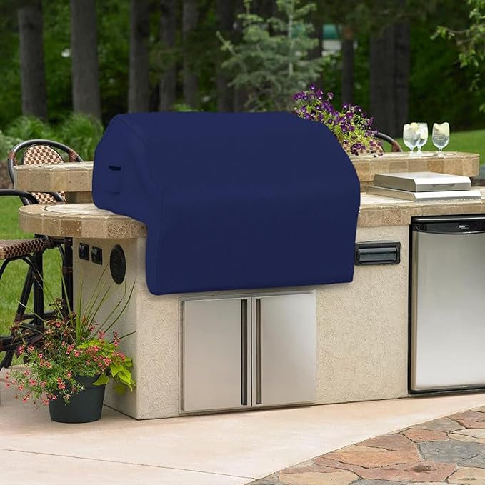 Covers & all Built-in Outdoor Grill Cover, Durable 12 Oz Waterproof Cover Max Material with Air Pocket & Elastic for Snug Fit (32" W x 26" D x 24" H inches, Blue)