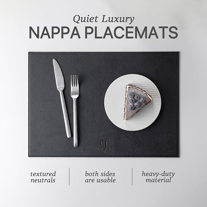 Faux Leather Placemats Set of 8 Vinyl Washable Wipeable Table Mats for Kitchen Dining Table Heat Resistant Waterproof Modern Indoor/Outdoor Placemats Non-Slip Easy Clean Place Mats (Black)