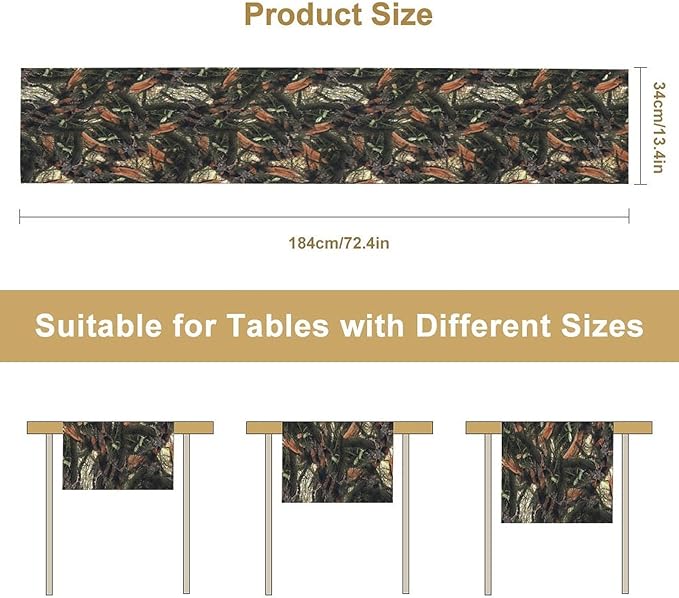 Camouflage Forest Trees Table Runner, Rustic Camouflage Hunting Camp Mossy and Oak Table Runner for Kitchen Dining Banquet Party 13x108in