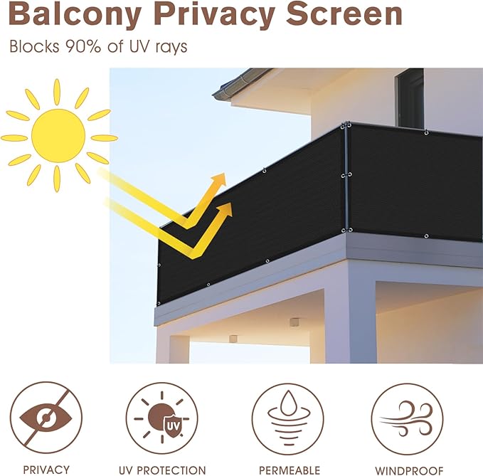 SUNNY GUARD Customized 3'x35' Black Balcony Privacy Screen,90% Shade Apartments Fence Cover,Heavy Duty Mesh Windscreen for Deck,Outdoor,Backyard,Patio