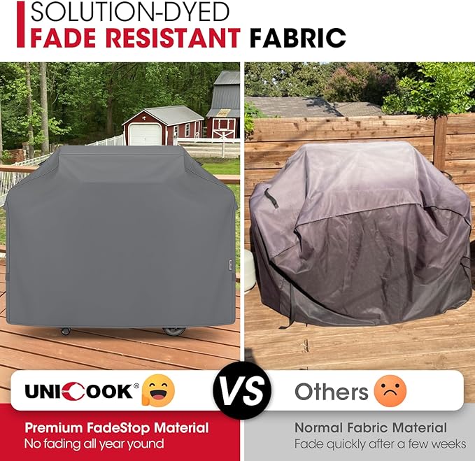 Unicook 65 Inch Grill Cover for Outdoor Grill, Heavy Duty Waterproof BBQ Cover, Fade Resistant Gas Barbecue Protector, Compatible with Weber, Char-Broil, Nexgrill BBQs up to 63" Wide, Gray