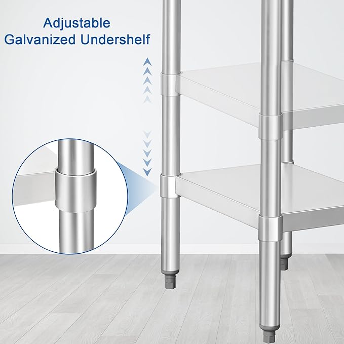 HARDURA Stainless Steel Table 30X18 Inches with Undershelf and Galvanized Legs NSF Heavy Duty Commercial Prep Work Table for Restaurant Kitchen Home and Hotel