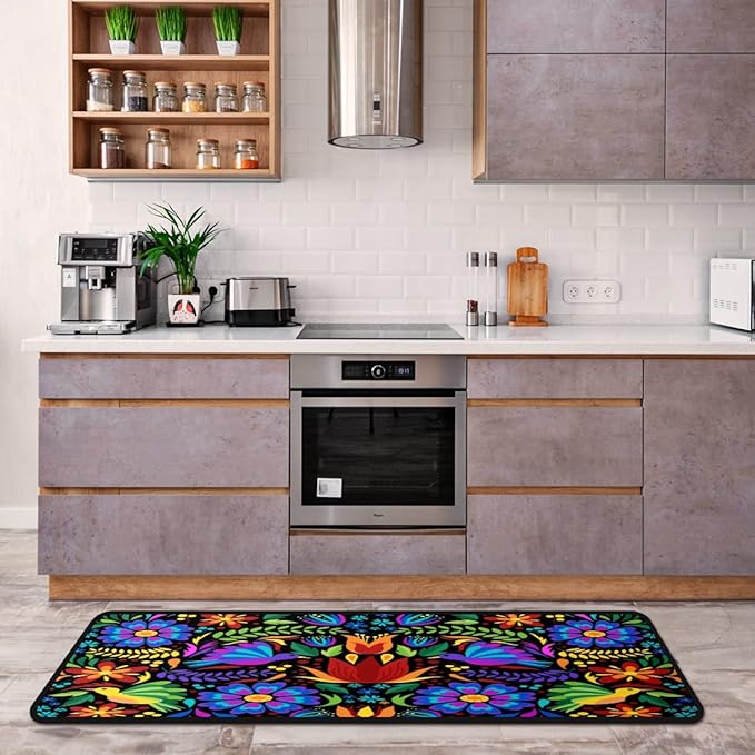Floral Mexican Birds Kitchen Rugs Indoor Outdoor Non Slip Kitchen Floor Mats Area Rugs Runner Rug Laundry Room Rug 40x20 in