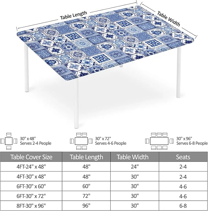Rectangle Table Cloth Cover Waterproof Elastic Fitted Polyester Fitted Tablecloths for 6 Foot Tables for Indoor,Picnic, Camping, Outdoor （60" x 30"，Bohemia）