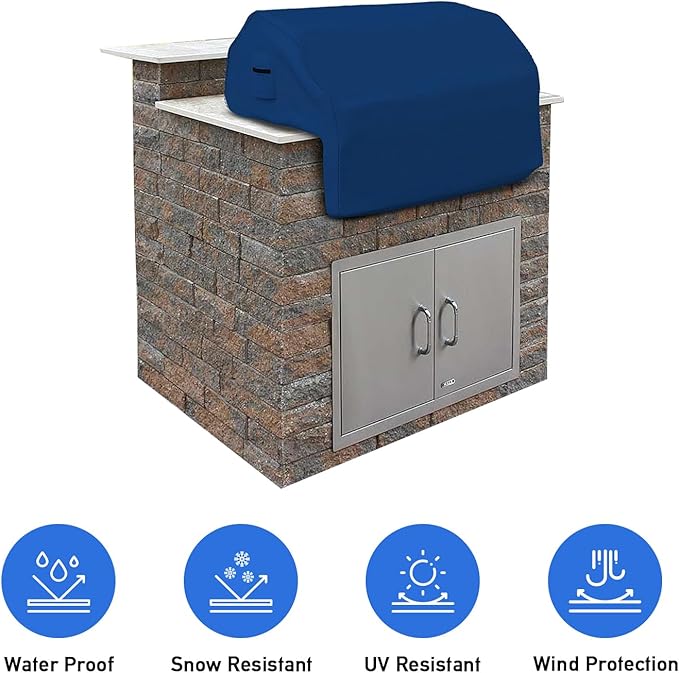 Covers & all Built-in Outdoor Grill Cover, Durable Heavy Duty 18 Oz Waterproof Cover Tuff Material with Air Pocket & Elastic for Snug Fit (57" W x 27" D x 26" H inches, Blue)