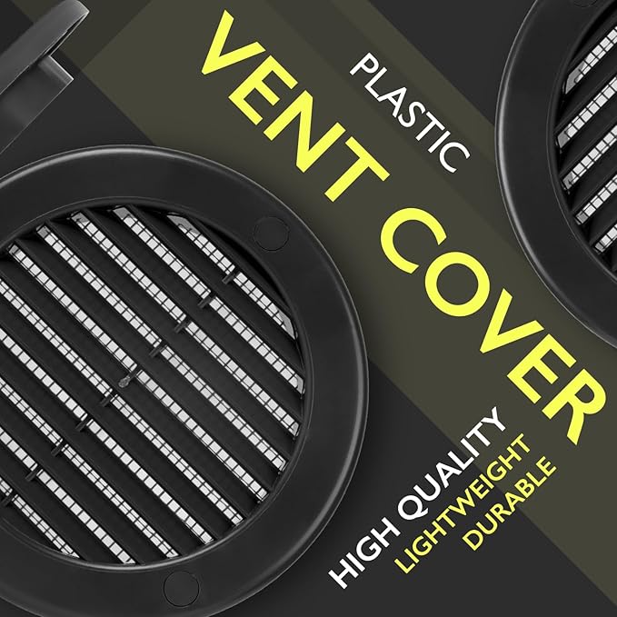 4 Inch [Opening] Black Air Vent Cover – Pack of 5 – Plastic Round Air Vent Grill Cover for Wall or Ceiling, Built-in Mesh Screen/HVAC Return Air Register – Modern Louvered Design