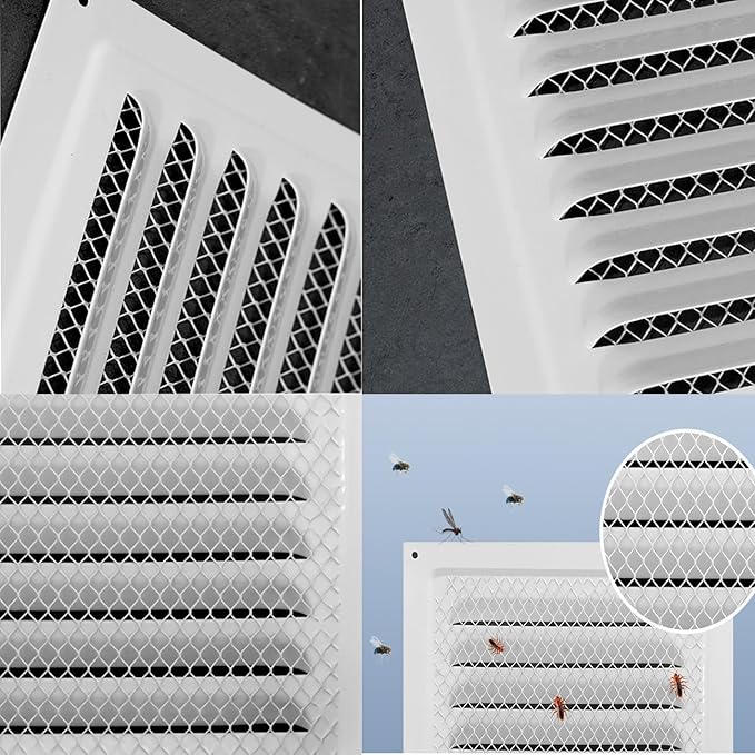 2pcs Attic Vent Soffit Vent Aluminum Wall Vent Metal Shed Vent Square Vent Louver Vent Grille with Built-in Insect Screen for Exterior Door House Attic Garage Ceiling (White 10" x 10"-2 Pack)