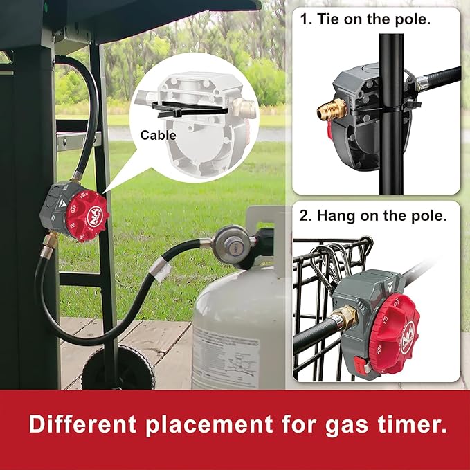 NO WORRIEZ Bypass Safety Auto Shut-Off Gas Timer for Propane & Natural Gas | Outdoor Grill, Fire Pit, Pizza Oven | – 100,000 BTU w/ 3/8" Flared Connector & Hose, Patent Pending