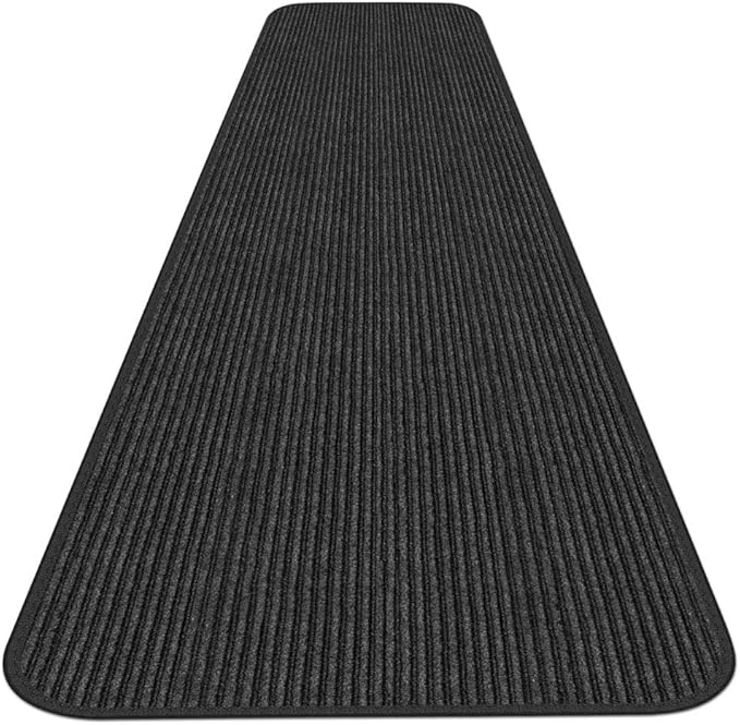 House, Home and More Indoor Outdoor Double-Ribbed Carpet Runner with Skid-Resistant Rubber Backing - Smokey Black - 4 Feet x 15 Feet