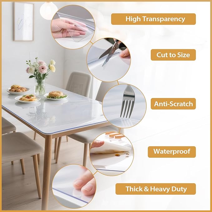 Clear Table Protector 40 x 60 Inch, 1.4mm Thick Waterproof PVC Plastic Table Cover, Durable Table Pad for Dining Room, Kitchen, Writing Desk, and Coffee Tables
