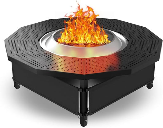 Fire Pit Surround Tabletop Use for Solo Stove Bonfire Ranger Yukon 2.0, with Coated Steel and UV-Resistant Outdoor Fabric, Adjustable Tabletop for Solo Stove Bonfire Accessories, Thick Metal