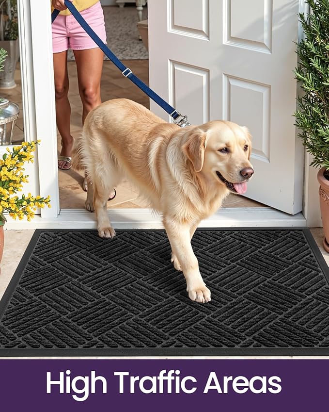 DEXI Front Door Mat Outside Entrance, 2x3 ft Rubber Entry Doormat Heavy Duty, Welcome Mats Non Slip for Inside House Floor Entryway Back Doors Exterior Patio, Diamond Black