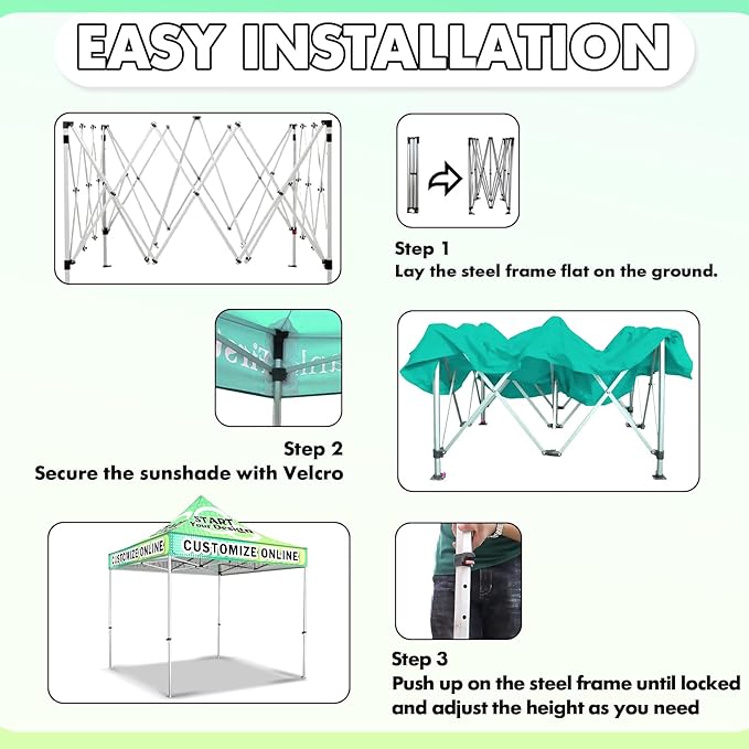 10x20FT Custom Pop Up Canopy Tent with Logo Personalized Trade Show & Event Heavy Duty Aluminum Folding for Outdoor Markets, Business Branding Advertising (Top Canopy+1 Full Wall+2 Half Walls)