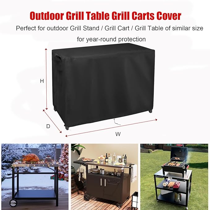 Grill Cart Cover, Outdoor Grill Stand Cover with UV Protection & Windproof Straps,Heavy Duty Covers for Most Standard Grill Carts/Pizza Oven Table -13" D x 42" W x 26" H
