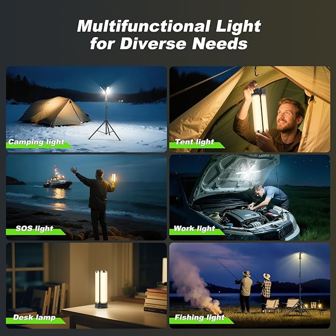 Camping Lights with Remote & Stand 8.2 Ft,14000 mAh Rechargeable Camping Lantern Tent Light, 6000 Lumen Magnetic Work Light,Portable Outdoor Light for Hiking,Camping,Emergency,Power Outages