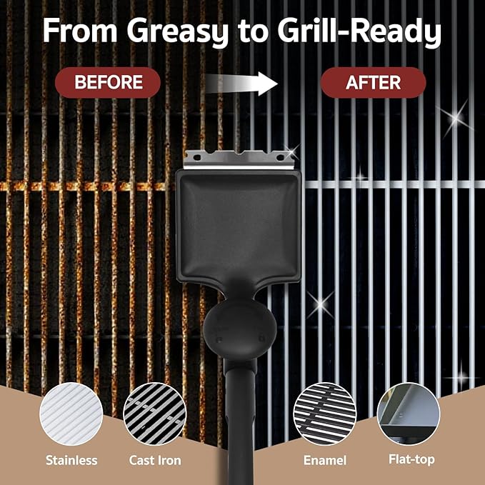 GASPRO Steam Grill Brush Bristle Free for Outdoor Grill, BBQ Cleaning Brush Set with 2 Replacement Heads, Heat-Activated Sponge & Scraper, Ergonomic Handle, Safe for Most Grates, Black