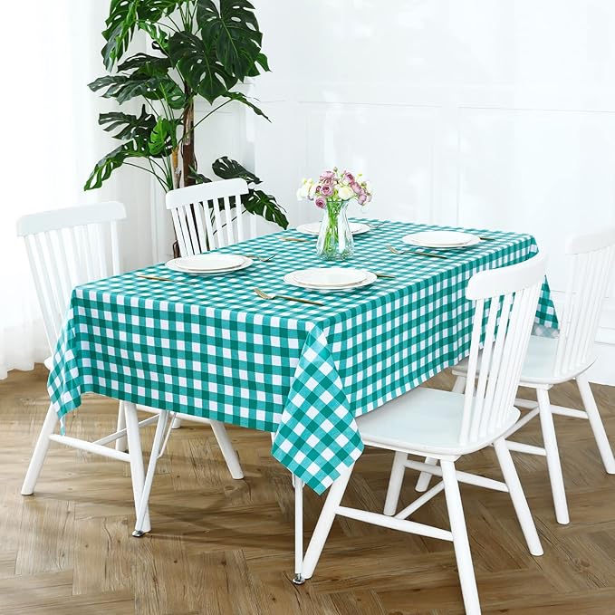 Romanstile Rectangle Vinyl Tablecloth, 100% Waterproof Buffalo Gingham Plastic Table Cloth, Heavy Duty Wipeable Checkered Table Covers for Outdoor, Camping, Picnic, Patio - 54 x 78, Teal Green