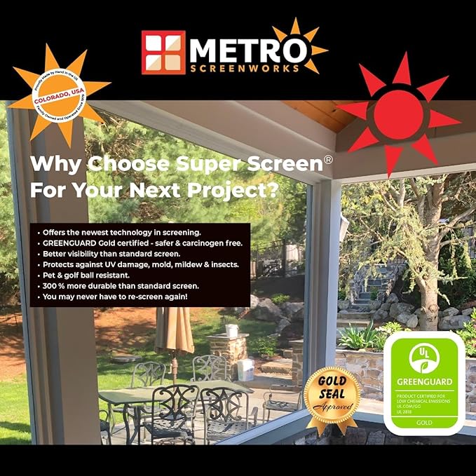 Super Screen 20/20 No-See-Um Screen - (144 in x 100 ft) - Weather & Pet Proof Screen - Porch & Patio Screen - Durable Screen Mesh Roll - Window Screen Replacement Bug Mesh - Dog & Cat Proof Screen