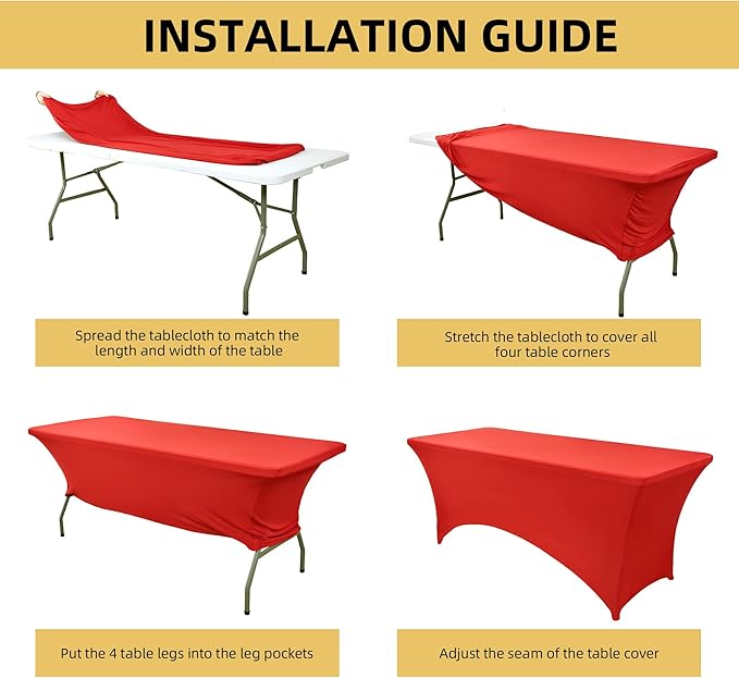 10-Pack 6ft Red Spandex Table Covers for Rectangle Standard Folding Tables - Wrinkle Resistant Stretch Tablecloths - Ultimate Fitted Table Protector for Parties, Banquet, Wedding
