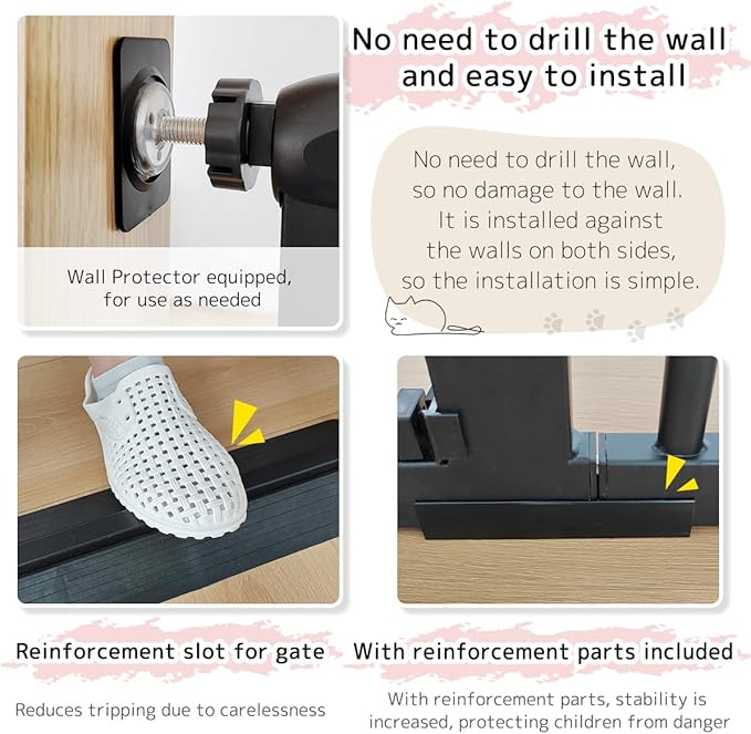 Lumizone Extra Tall Pet Gate 55.12" High Pressure Mounted 59.25"-63.38" Extra Wide (9 Sizes) 1.37" Gap for Cat Dog Stairs Doorway Hallway No Drilling Auto-Close (59.25"-63.38" W, Black)