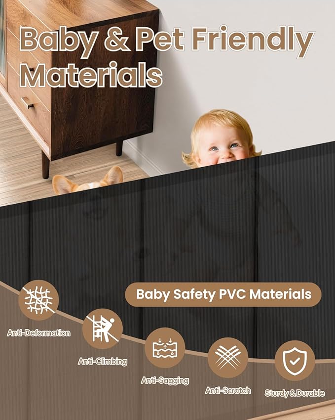 Retractable Baby Gate, 55" Wide Mesh Baby Gate with 4 Reinforced Rods, 34" Tall Anti-Sagging Dog Gate, Prevents Kids & Dogs from Crawling Under, for Stairways, Hallways & Patios, Black
