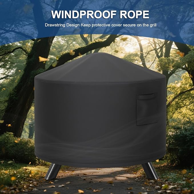 44 Inch Fire Pit Cover Round, Heavy Duty Oxford Fabric Fire Pit Cover for Fire Pit Bowl with Mesh Screen, Drawstring and Air Vents, Waterproof & Windproof Fit for 40-44 Inch Round Fire Pit