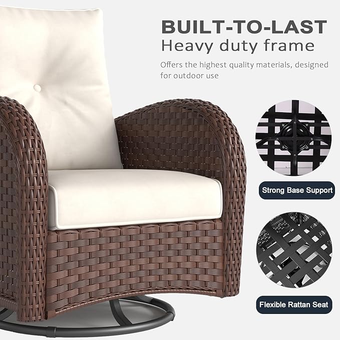 LayinSun 7 Pieces Outdoor Patio Furniture Set with Fire Pit Table, Rattan Wicker Sectional Swivel Rocker Chairs Sets