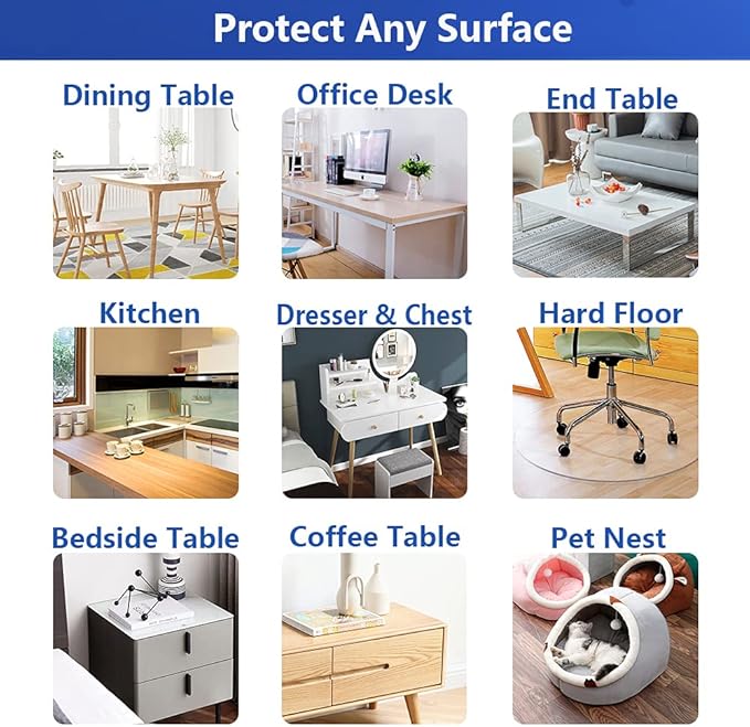 Glass Table Protector Tablecloth Cover Desk Top Pad Mat Furniture Coffee Marble End Bed Sofa Side Bistro Bar Corner Night Stand Dining Room Table Thick Plastic PVC Vinyl 34x84 Trim for 82" or 80"