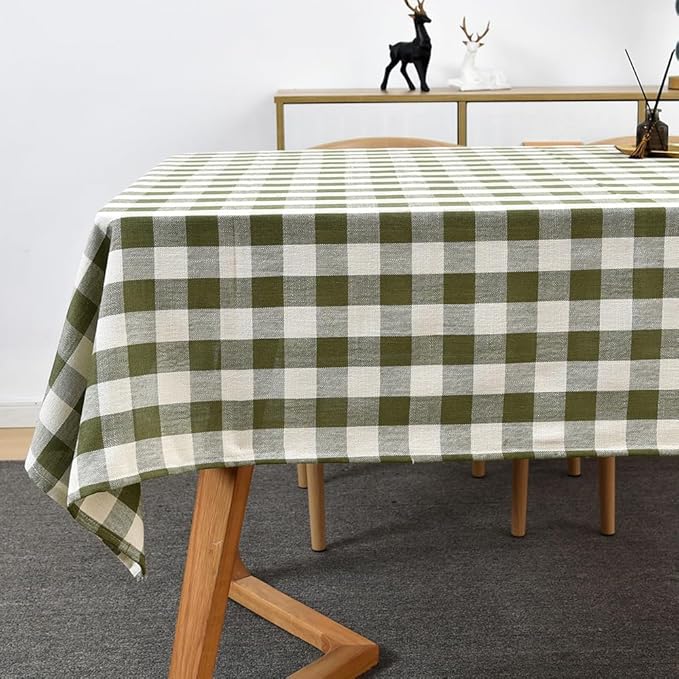 Gingham Table Cloth for Rectangle Tables Green Checkered Plaid Tablecloth Heavy Duty Cotton Blend Washable & Wrinkle Table Cover for Outdoor Kitchen Dining Picnic Camping (60x84 Inch)