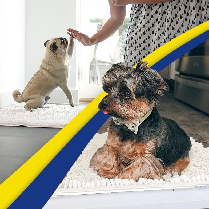 Muddy Mat® AS-SEEN-ON-TV Highly Absorbent Microfiber Door Mat and Pet Rug, Non Slip Thick Washable Area and Bath Mat Soft Chenille for Kitchen Bathroom Bedroom Indoor and Outdoor - White 24" x 96"