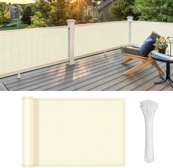 LOVE STORY Custom Size 3'x28' Butter Cream Balcony Privacy Screen,UV Block Privacy Fence Screen,90% Shield for Outdoor Pool Garden Apartment Railing