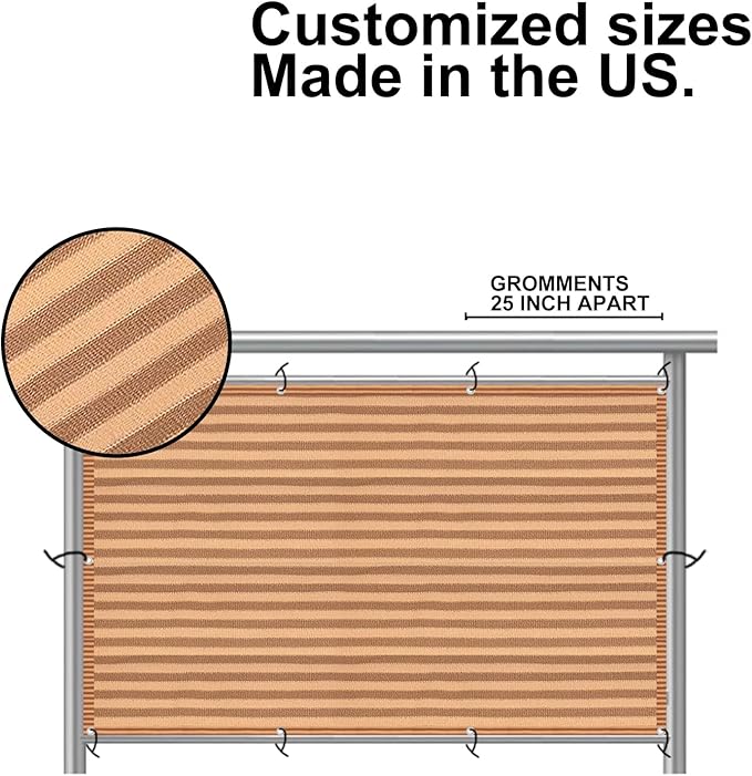 Eden's Decor Balcony Privacy Screen Brown/Khaki 3'x 37' Cover Mesh Windscreen Weather-Resistant UV Protection for Backyard Deck, Patio, Balcony, Pool, Porch, Fence, Railing, Gardening