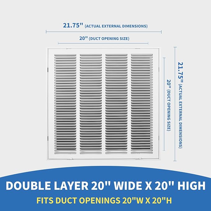 20 x 20 Return Air Grille [Duct Opening Size],Return Air Vent Cover for Wall Or Ceiling,Steel Return Air Filter Grilles Removable Face/Door for 1 Inch Filters (20"W x 20"H [Duct Opening])