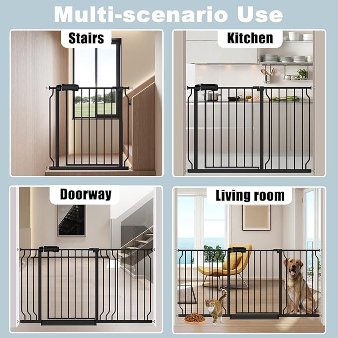 Extra Wide Baby Gate Black 53-57.5 Inch Wide Walk Through Pressure Mounted No Drill Long and Large Tension Metal Gate for Dog and Toddler