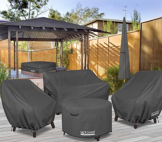 ULTCOVER Patio Fire Pit Table Cover Round 44 inch Outdoor Waterproof Fire Bowl Cover, Black
