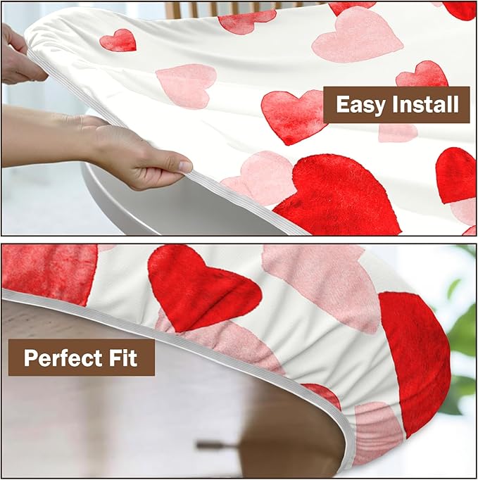 Valentines Day Round Fitted Tablecloth with Elastic Pink Red Love Heart Circle Table Cloth for 40-44" Round Tables Wipeable Waterproof Washable Valentine Table Cover for Picnic Dining Party Decor