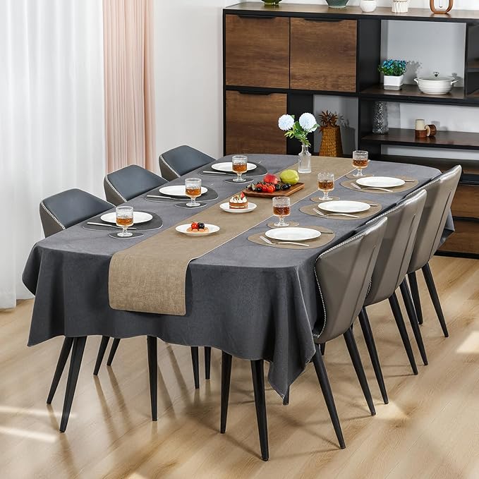 Placemats and Coasters, Washable Reversible Placemats Round Faux Leather Wipeable Place Mats Non Slip Heat Resistant Indoor Outdoor Table Mats (Set of 6, Gray Beige)